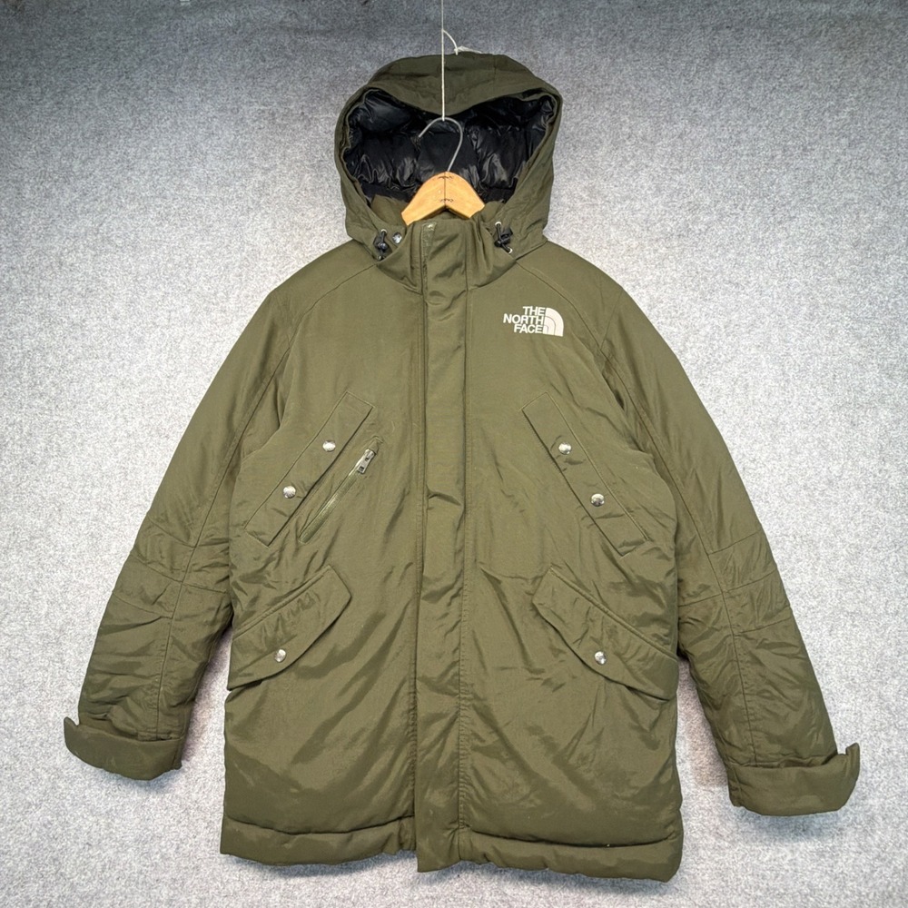 The North Face Down Parka Olive Green Hooded Military Outdoor Men's Small